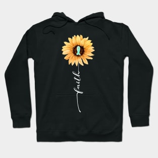 Faith Sunflower Teal Ribbon Cervical Cancer Awareness Hoodie